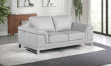 73" Light Gray And Silver Genuine Leather Love Seat