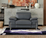 Three Piece Indoor Dark Gray Italian Leather Six Person Seating Set