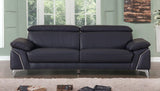 87" Blue And Silver Italian Leather Sofa