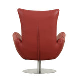 37" Red And Silver Genuine Leather Swivel Lounge Chair