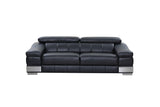 92" Black And Silver Italian Leather Sofa