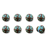 Bohemian Floral Turquoise Handprinted Set Of 8 Ceramic Knobs