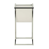 19.5" X 12" X 24" Chrome Tempered Glass Leather Look Accent Table
