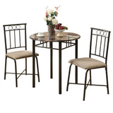 64" X 64" X 101" Cappuccino Beige Brown Metal Foam Microfiber 3Pcs Dining Set