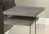 35.5" X 35.5" X 35.5" Dark Taupe Clear Particle Board Tempered Glass 2Pcs Nesting Table Set