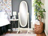 59" White Oval Framed Cheval Standing Mirror