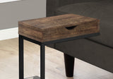 10.25" X 15.75" X 24.5" Brown Finish Drawer And Black Metal Accent Table