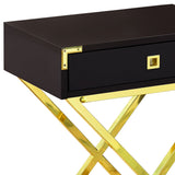 24" Gold And Dark Brown End Table With Drawer