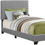 Solid Wood Twin Gray Upholstered Faux Leather Bed