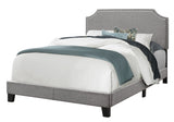 Full Size Grey Linen With Chrome Trim And Solid Wood Black Feet Bed