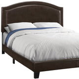 Solid Wood Queen Brown Upholstered Linen Bed With Nailhead Trim