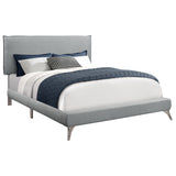 Solid Wood Queen Gray Upholstered Linen Bed With Nailhead Trim