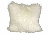 20" Creamy White Genuine Tibetan Lamb Fur Pillow With Microsuede Backing