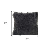 24" Purple Genuine Tibetan Lamb Fur Pillow With Microsuede Backing