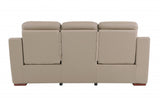 90" Beige And Brown Faux Leather Sofa