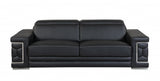 Two Piece Indoor Black Italian Leather Five Person Seating Set