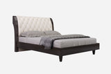 Solid Wood King Tufted Beige Upholstered Faux Leather Bed With Nailhead Trim