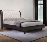 Solid Wood King Tufted Beige Upholstered Faux Leather Bed With Nailhead Trim