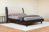 Solid Wood Queen Tufted Beige Upholstered Faux Leather Bed With Nailhead Trim