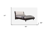 Solid Wood Queen Tufted Beige Upholstered Faux Leather Bed With Nailhead Trim