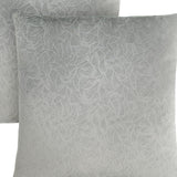 Set Of Two 18" X 18" Light Gray Velvet Polyester Floral Zippered Pillow