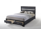 Beige And Black Upholstered Wooltwo Drawer Bed