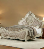 Queen Tufted Beige Upholstered Linen Bed With Nailhead Trim