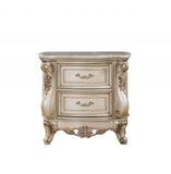 32" Antiqued White Two Drawers Mirrored Nightstand