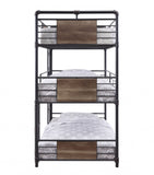 43" X 79" X 79" Sandy Black Dark Bronze Handbrushed Metal Wood Triple Bunk Bed Twin