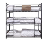 43" X 79" X 79" Sandy Black Dark Bronze Handbrushed Metal Wood Triple Bunk Bed Twin