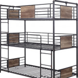 43" X 79" X 79" Sandy Black Dark Bronze Handbrushed Metal Wood Triple Bunk Bed Twin