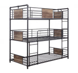 43" X 79" X 79" Sandy Black Dark Bronze Handbrushed Metal Wood Triple Bunk Bed Twin