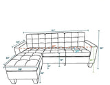 Gray Polyester L Shaped Two Piece Sofa and Chaise Sectional