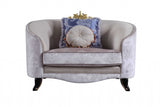 38" Cream And Black Velvet Damask Barrel Chair