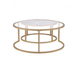 16" Gold And Clear Glass Round Mirrored Nested Tables