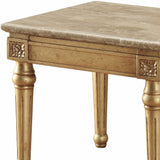 24" Antique Gold And White Faux Marble Mirrored End Table