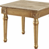 24" Antique Gold And White Faux Marble Mirrored End Table