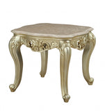 24" Antiqued White Faux Marble Mirrored End Table