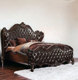 88" X 101" X 76" 2-Tone Dark Brown Pu Cherry Oak Wood Poly Resin Upholstery California King Bed