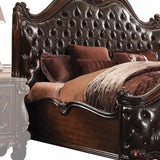 King Tufted Dark Brown Upholstered Faux Leather Bed With Nailhead Trim