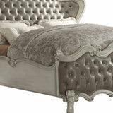 King Tufted Ivory And Gray Upholstered Faux Leather Bed With Nailhead Trim