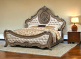 89" X 89" X 76" Pu Vintage Oak Wood Upholstery King Bed