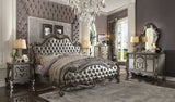 Queen Tufted Gray And Gray and Black Upholstered Velvet Bed With Nailhead Trim