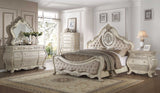 Queen Tufted Beige Upholstered Faux Leather Bed With Nailhead Trim