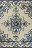 8'X10' Ivory Blue Hand Hooked Uv Treated Floral Medallion Indoor Outdoor Area Rug