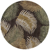 8' Midnight Black Hand Tufted Tropical Leaves Round Indoor Area Rug