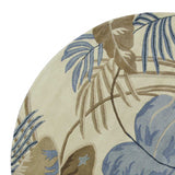 8' Ivory Blue Hand Tufted Tropical Leaves Round Indoor Area Rug