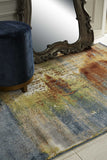 10'X13' Blue Rust Orange Machine Woven Abstract Brushstrokes Indoor Area Rug