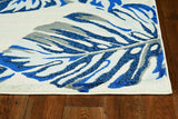 10'X13' Grey Blue Machine Woven Tropical Leaves Indoor Area Rug