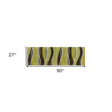 8' Lime Mocha Hand Tufted Abstract Waves Indoor Runner Rug